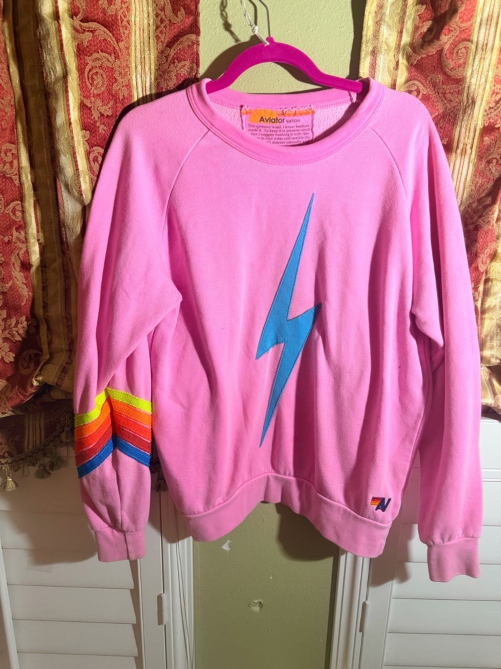 Aviator Nation Pink Crewneck with Blue Accent